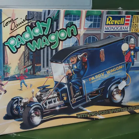 yet to be assembled scale model of HotRod paddy wagon