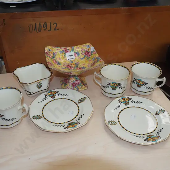 Royal Winton all over floral comport, cups, saucers, sugar