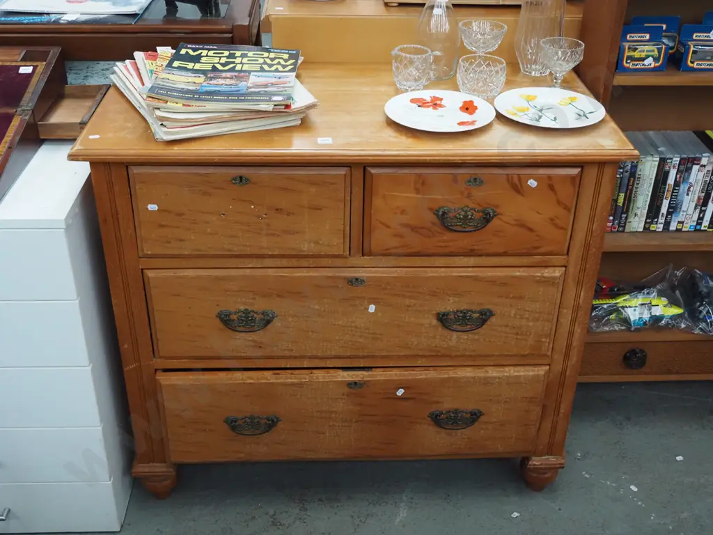 mixed timbers restorer's Edwardian 4 drawer chest H900 W990 D480 Image 1++
