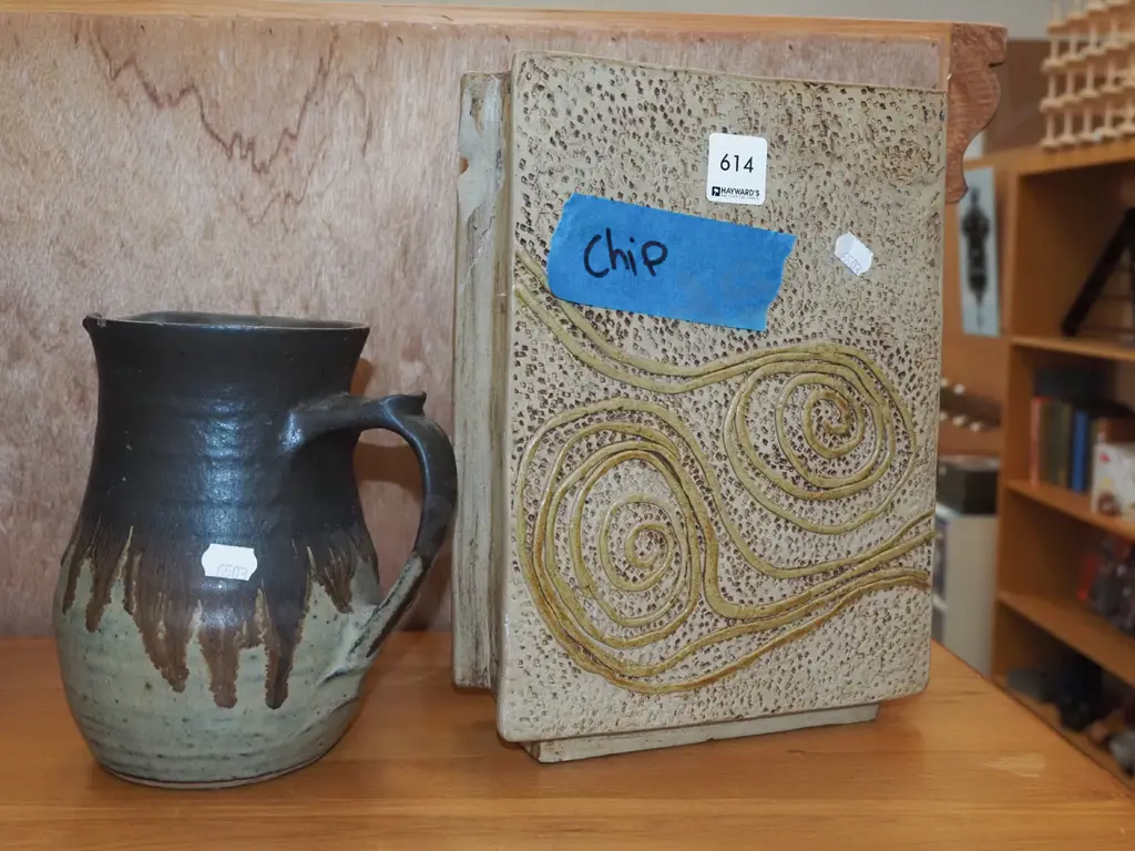 pottery slab vase, jug - both have chips vase H260 Image 1++