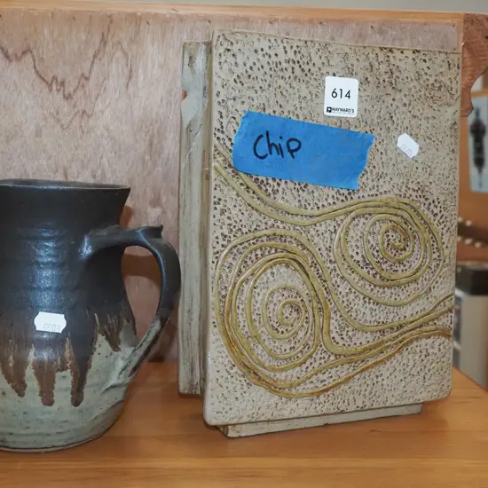 pottery slab vase, jug - both have chips vase H260