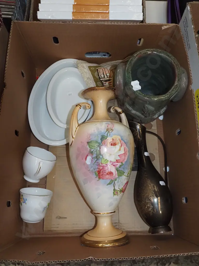 box; vases, wine cooler, baking dishes etc - repairs to large vase Image 1++