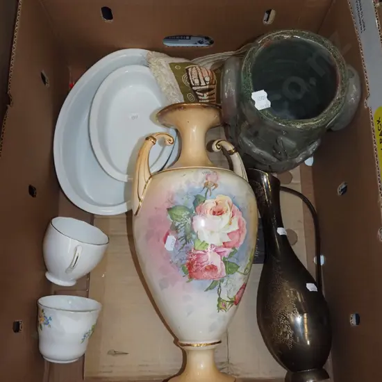 box; vases, wine cooler, baking dishes etc - repairs to large vase