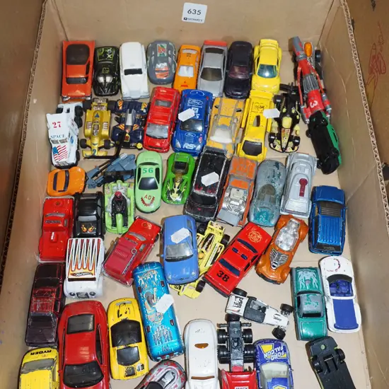box of toy vehicles