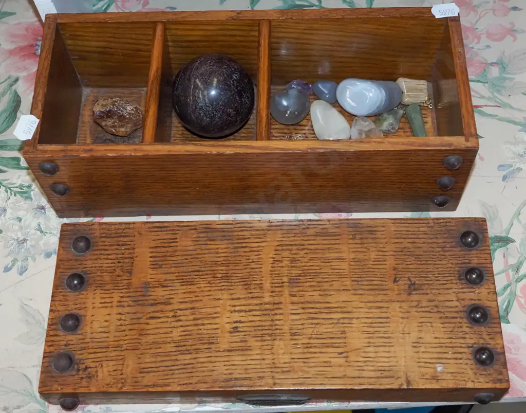 oak box of polished stones Image 1++
