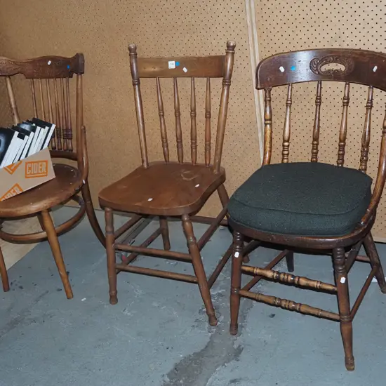 3x mismatched oak chairs - blue dots