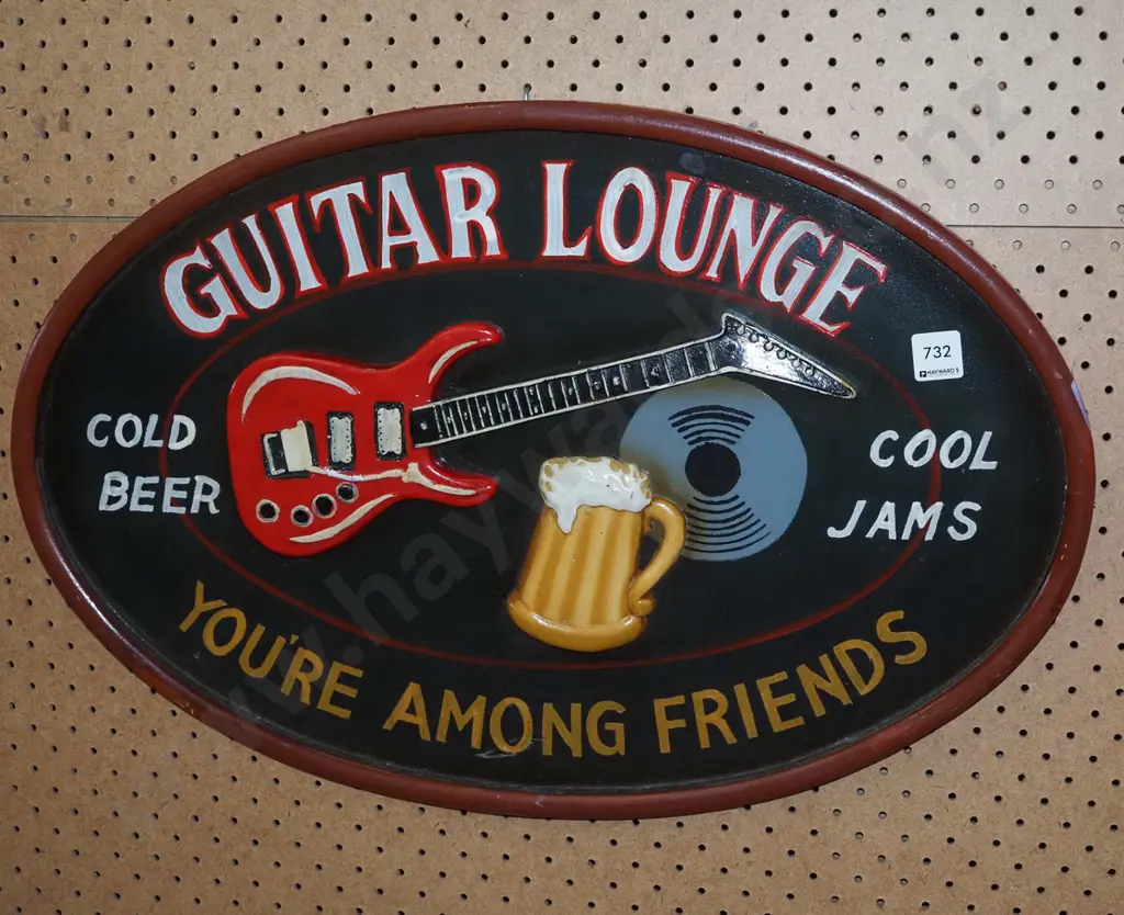 3D oval wooden Guitar Lounge sign L600 Image 1++