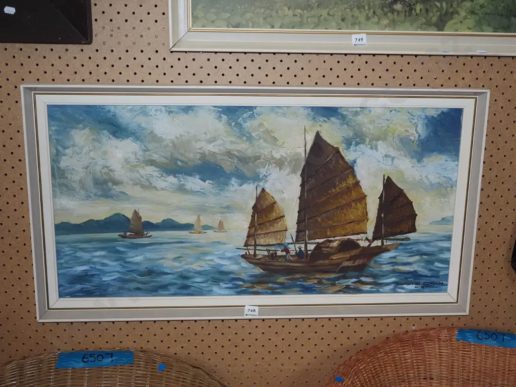 framed oil on board - sampan Image 1++
