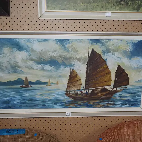 framed oil on board - sampan