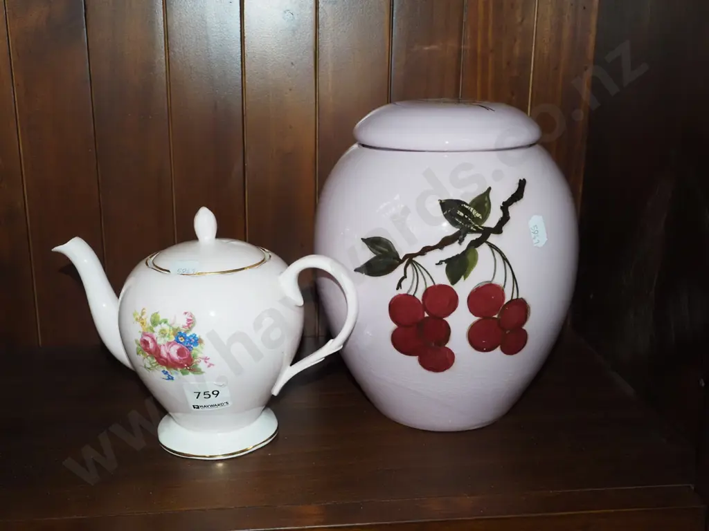 lidded cherry themed canister, small Foley tea pot Image 1++