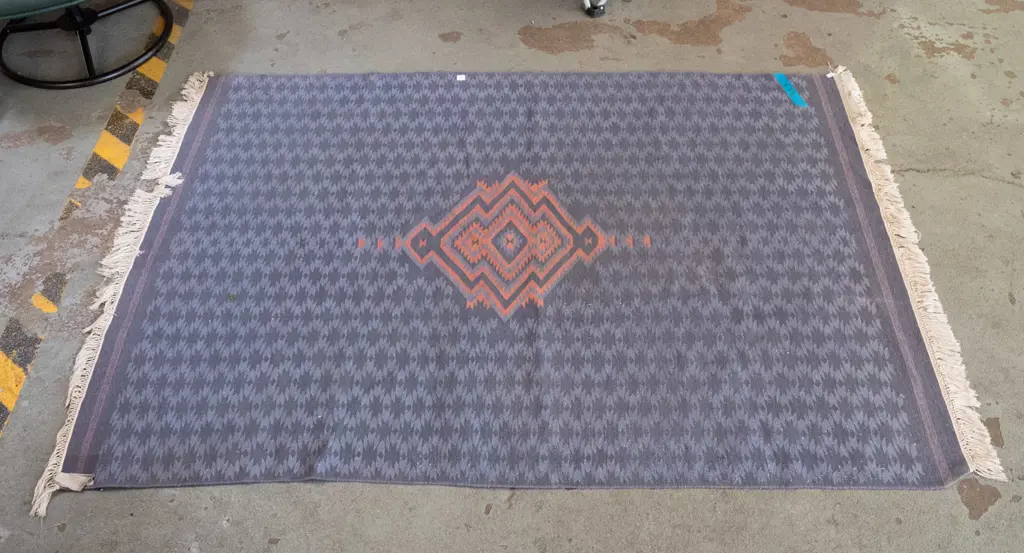 woven blue and orange floor mat L1980 W1400 Image 1++