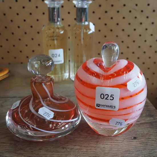 2x art glass scent bottles