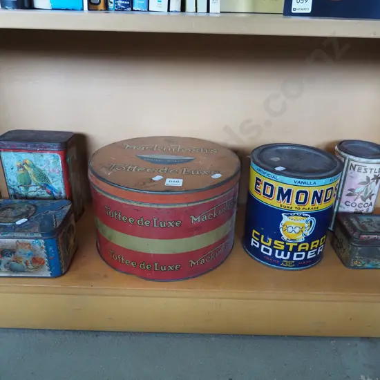 shelf of vintage tins