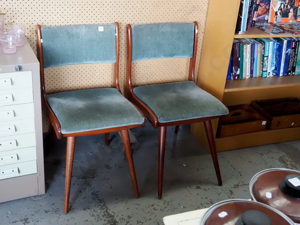 2x upholstered and mahogany mid century reception chairs Image 1++