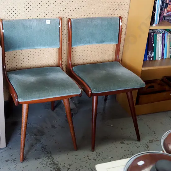 2x upholstered and mahogany mid century reception chairs