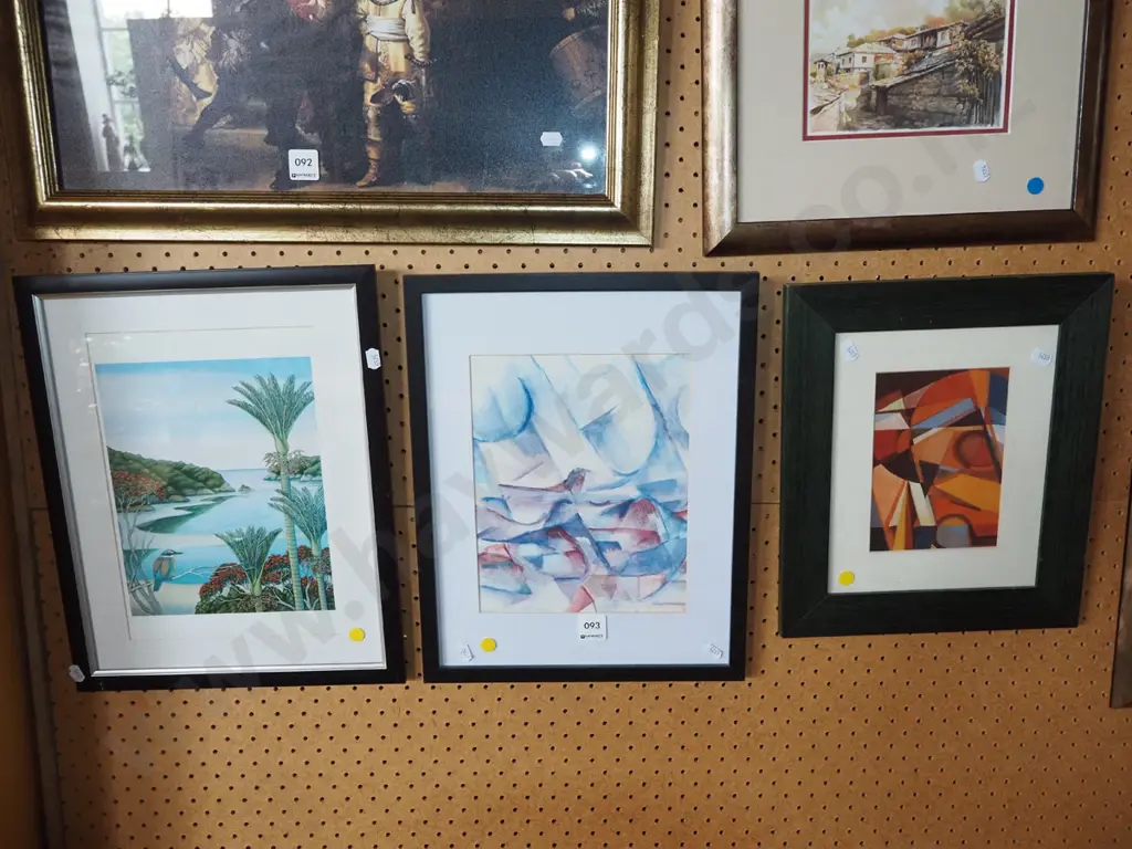 3x framed prints - landscape, abstracts - yellow dots Image 1++