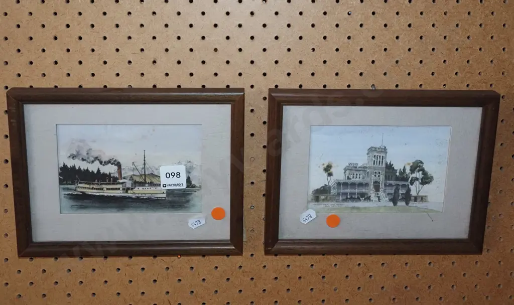 2x Yvonne Benson hand coloured prints - foxing - orange dots Image 1++