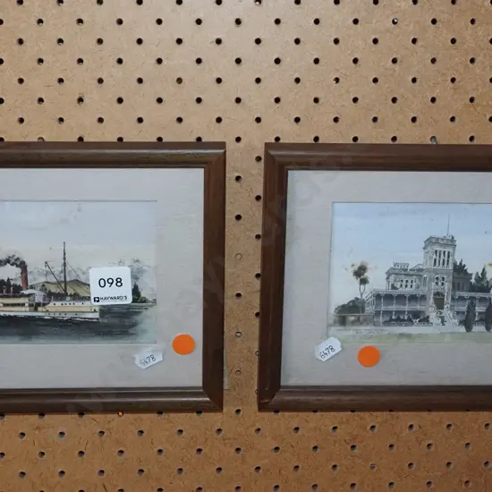 2x Yvonne Benson hand coloured prints - foxing - orange dots