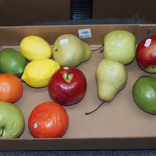 box of faux fruit