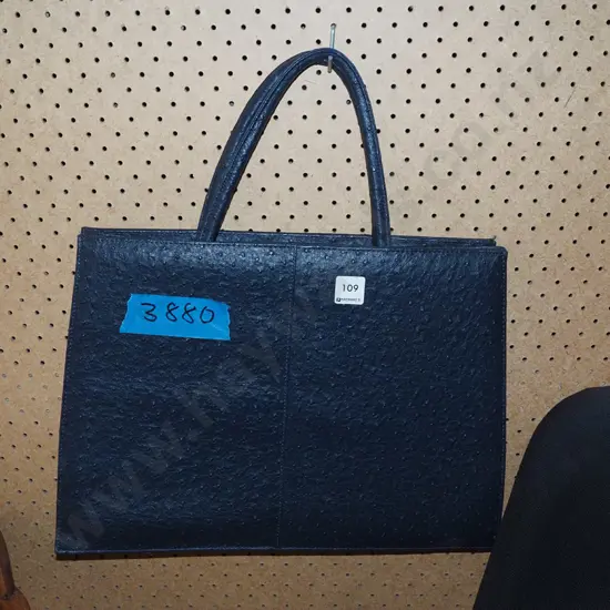 navy leather hand bag