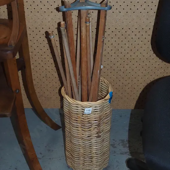 cane umbrella stand, wooden clothes airer