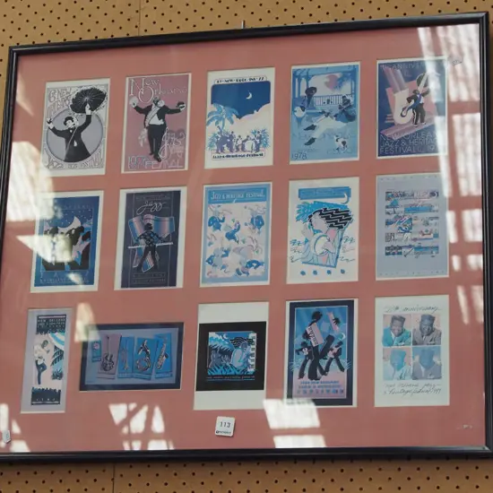 framed jazz themed postcards