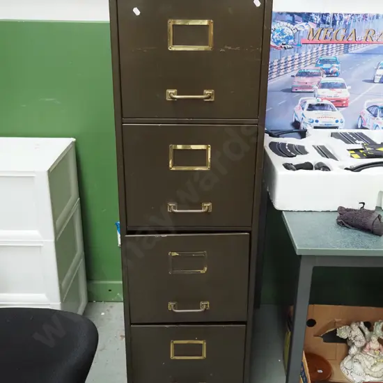vintage metal and brass 4 drawer filing cabinet - no key H1325 W390 D635