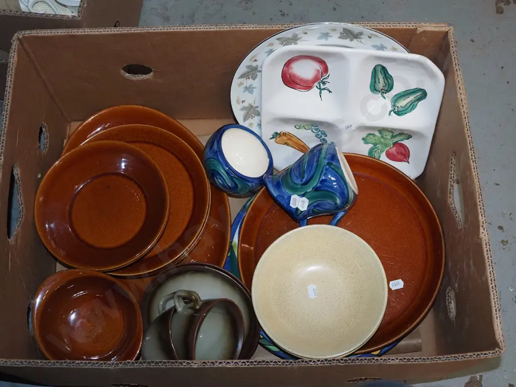 box; Crown Lynn Pioneer plates, bowls, potery jug etc Image 1++
