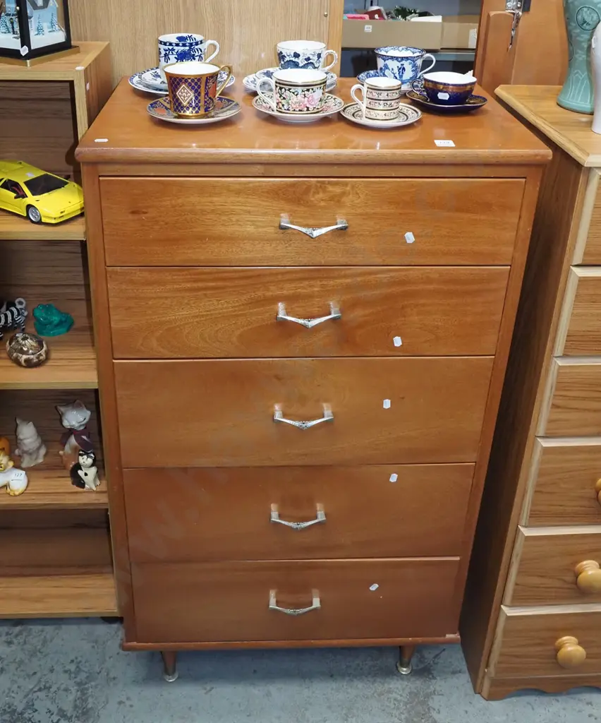 mahogany 5 drawer tallboy H1180 W650 D410 Image 1++