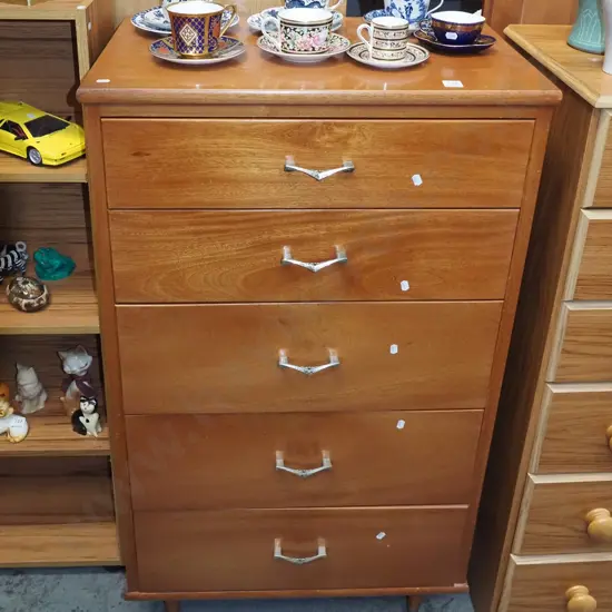 mahogany 5 drawer tallboy H1180 W650 D410