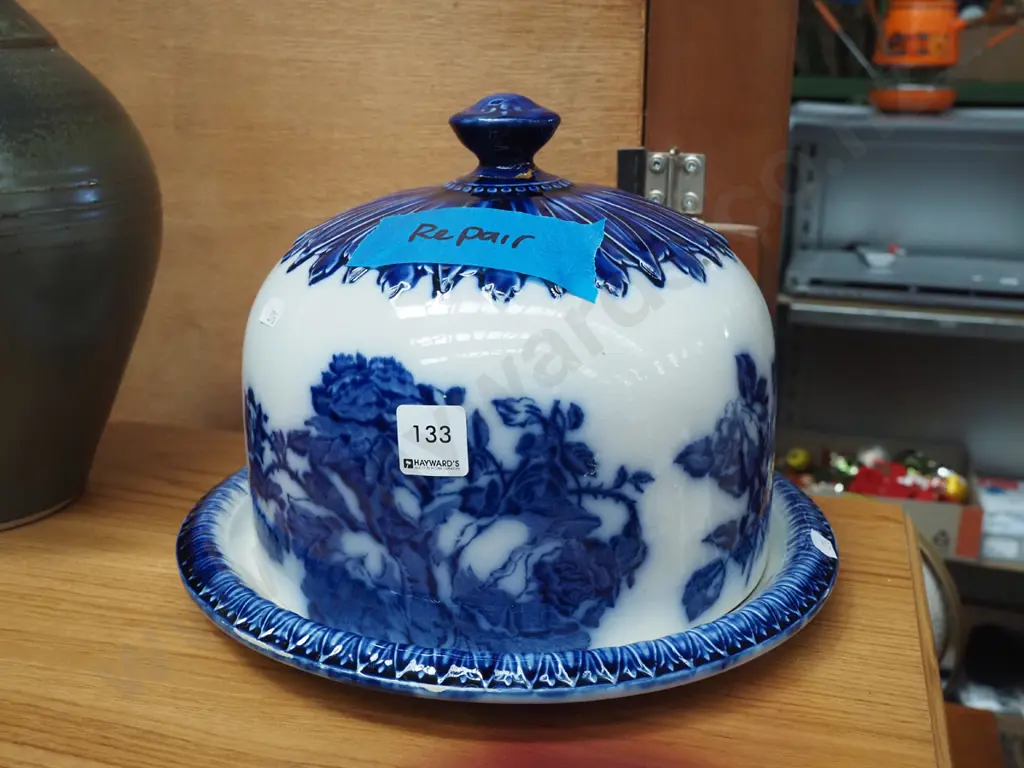 Staffordshire floral plate, cover dome - repair to handle Image 1++