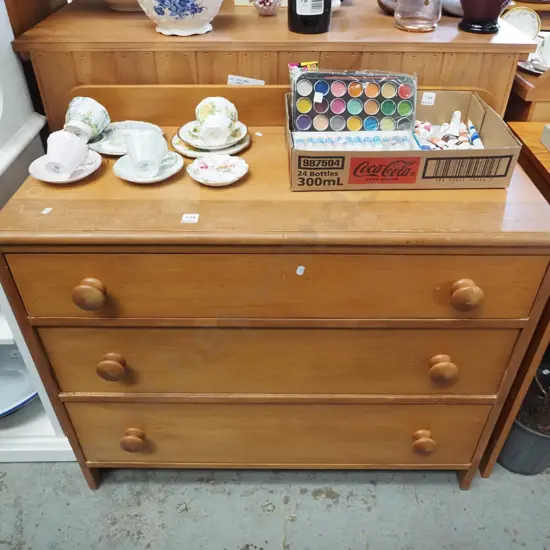 solid rimu lowboy - varnish needs attention H840 W920 D430