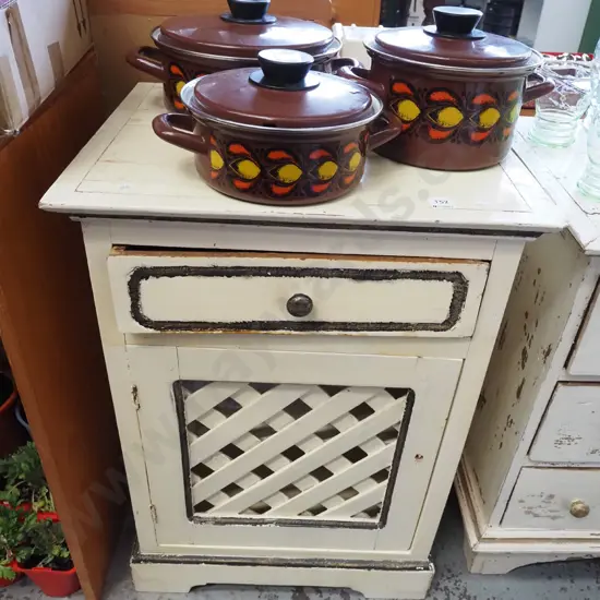 hand painted Indonesian 1 door 1 drawer bedside cabinet 