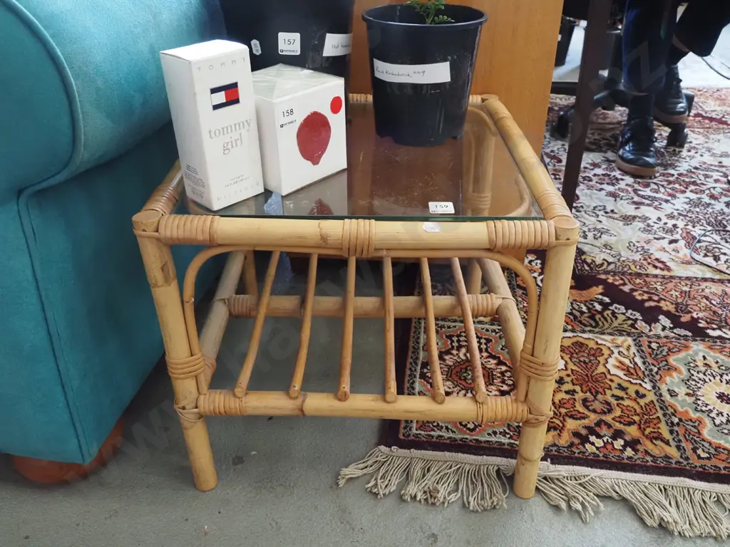 bamboo glass top end table Image 1++