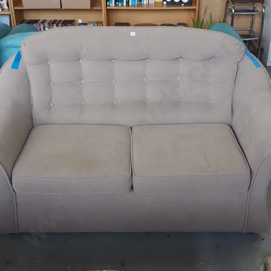 fawn deep buttoned 2 seater settee
