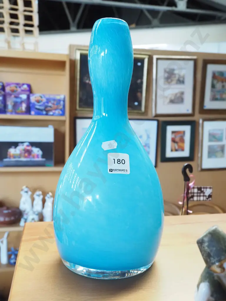 teal glass bottle vase H300 Image 1++