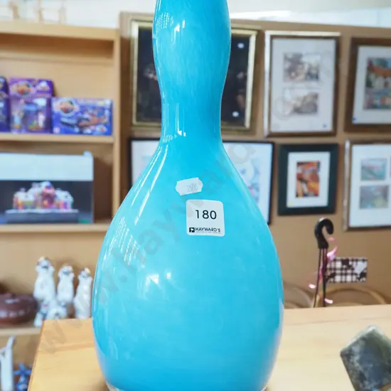 teal glass bottle vase H300