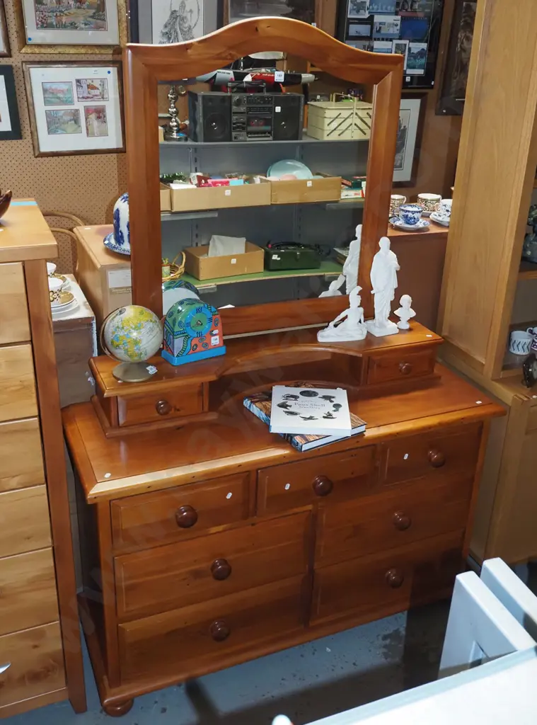 solid pine 9 drawer mirror back dresser H1800 W1250 D450 Image 1++