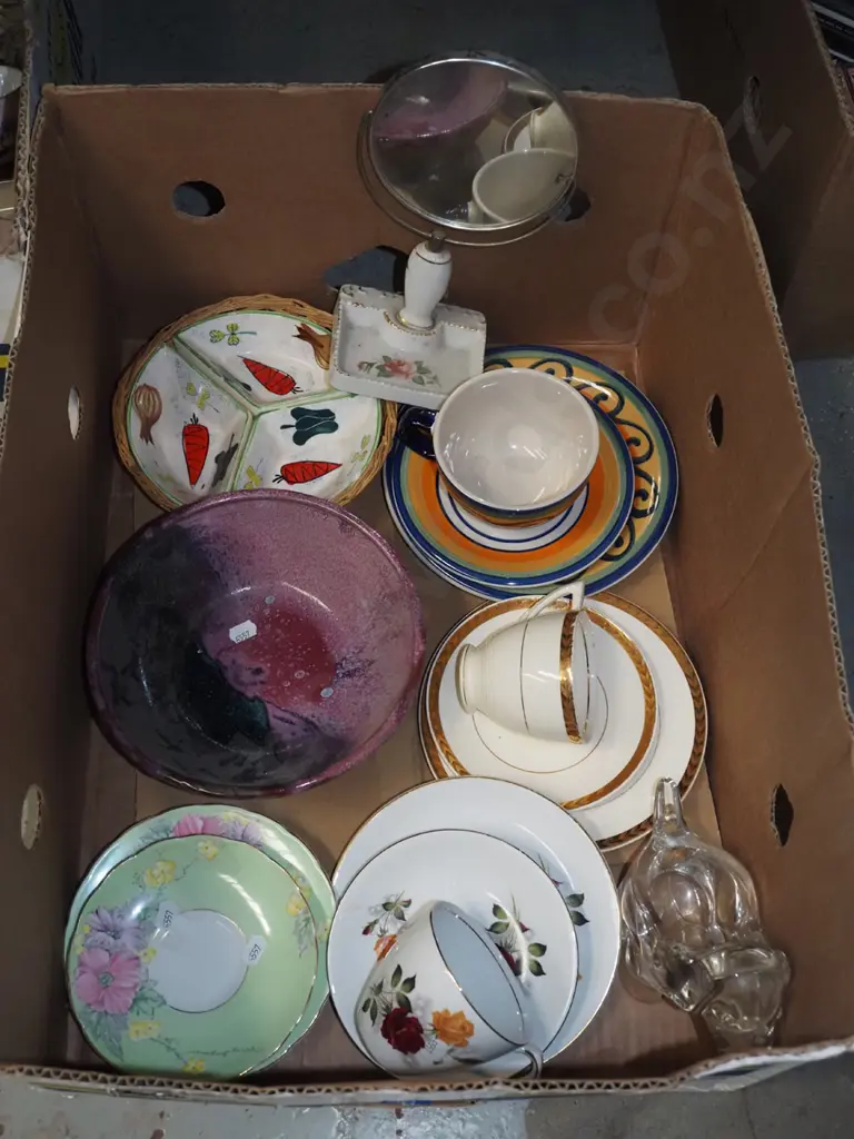 box shaving mirror, trios, pottery bowl etc Image 1++