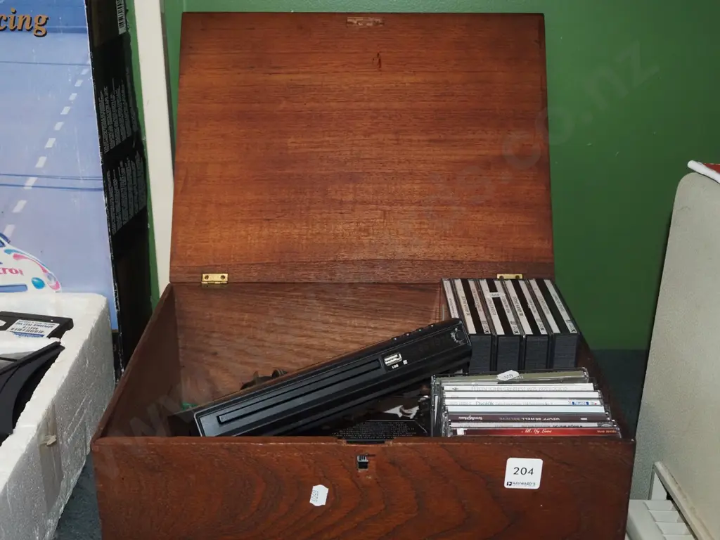 mahogany box, DVD player, CDs etc Image 1++