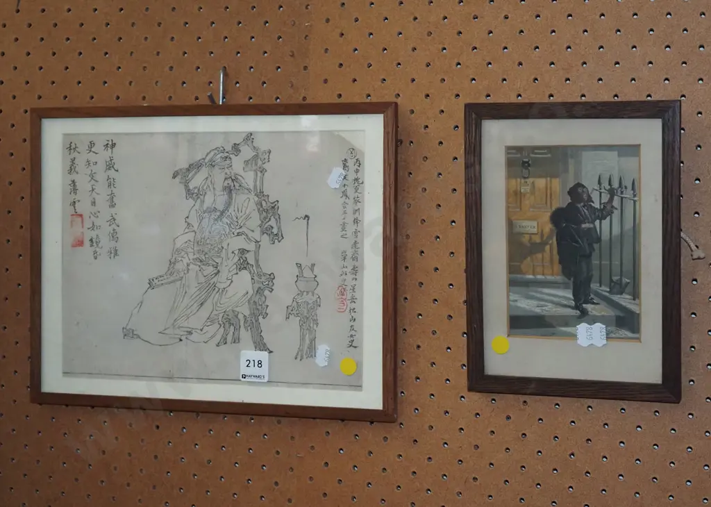 framed Asian ink on paper, framed print - yellow dots Image 1++