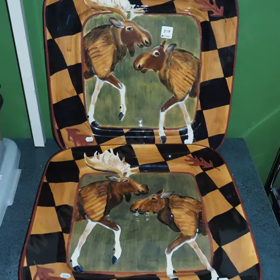 2x hand painted moose themed ashets H420 W420