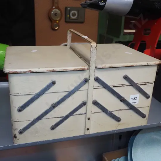 small sewing concertina; threads, needles etc