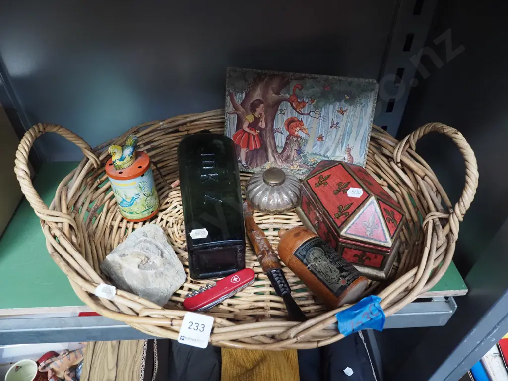 cane tray, gin bottle, army knife, ink well etc Image 1++