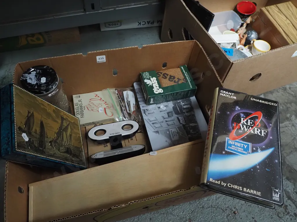 box; speakers, Red Dwarf audio cassettes etc Image 1++