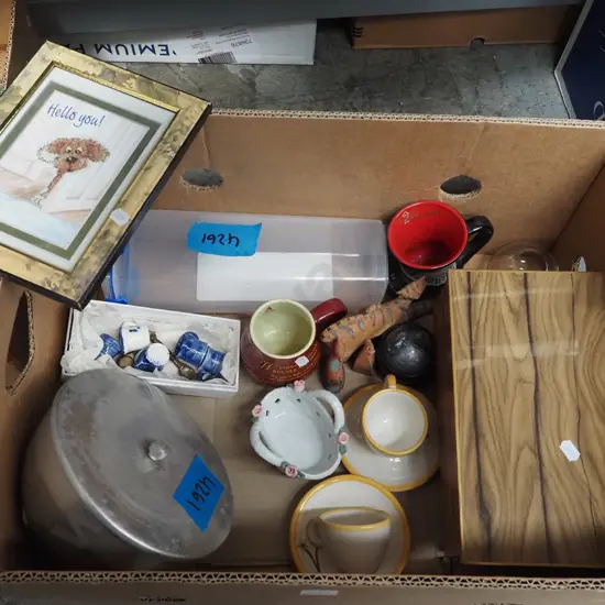 box; demi tasse cups, saucers, pudding steamer etc