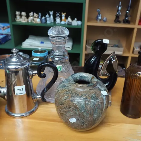 Jamieson whisky crystal decanter, chemist bottle, stone vase etc