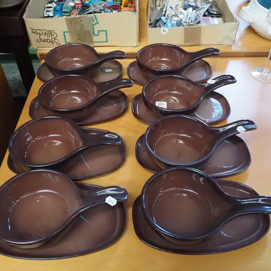 Crown Lynn Teal 8 soup bowls and plates
