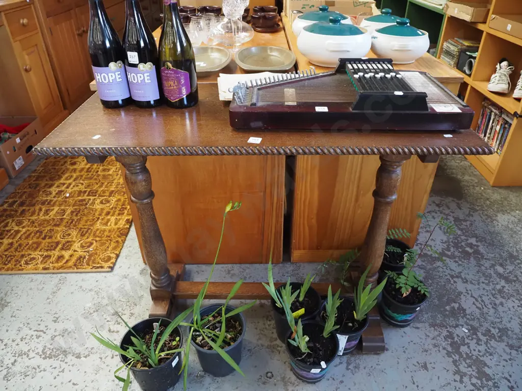 oak refectory based rope edge table H735 W935 D4220 Image 1++