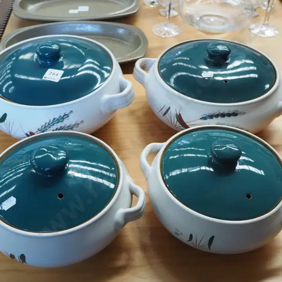 4x  Denby green wheat casseroles